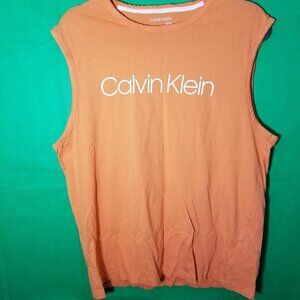 Calvin Klein Men Large Sleeveless T-Shirt Orange Spice Logo Summer Vacation